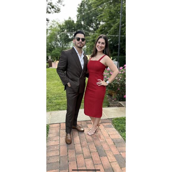 CINQ A SEPT Red Square Neck Back Cutouts Sleeveless Dakota Midi Dress size 4 - Picture 16 of 16